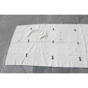 พรมวินเทจขนาด 3.1x9.4 ฟุต, พรมวิ่งสไตล์ตุรกี, พรมขนสัตว์ขอบสีขาวดำ - Product Image 5