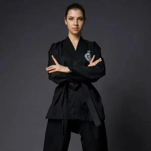 Conjunto de uniforme de Taekwondo con bordado negro, pantalones y abrigo, ropa hermosa, uniforme de entrenamiento de Karate - Product Image 5