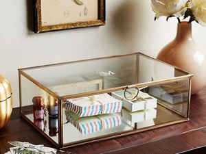 Elegant Gold Metal Frame Glass <b>Keepsake</b> <b>Box</b> Jewelry Organizer Rectangular Clear Glass Display <b>Box</b> for Earrings Necklace Storage - Product Image 3