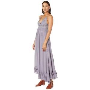 Abito lungo Adella con pizzo Free People Juniors, grigio, taglia M, stile casual con spalline sottili e vita impero - Product Image 3