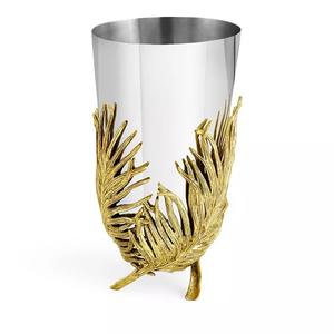 Florero de Metal hecho en India de alta calidad, jarrón de mesa con acabado de hoja de oro y tapa plateada a la venta, pulido inspirado en la naturaleza - Product Image 1