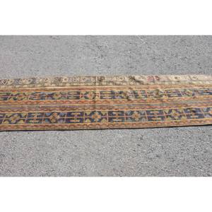 Alfombra turca Vintage de 2,5x9,3 pies, azul y tejido plano Beige, alfombra para sala de estar, Material de lana, respaldo de látex para decoraciones de adolescentes - Product Image 3