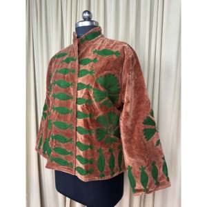 Boho Retro Chic Women's Jacket Hand Embroidered Finished Brown Floral Velvet Suzani Mandarin Collar Open Front <b>Winter</b> <b>Coat</b> Free - Product Image 5