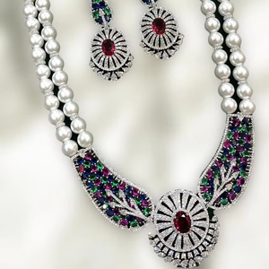 ชุดสร้อยคอเพทายและไข่มุกหลากสีที่ได้แรงบันดาลใจจากวิคตอเรียเครื่องประดับเลียนแบบสำหรับงานเลี้ยง - Product Image 1