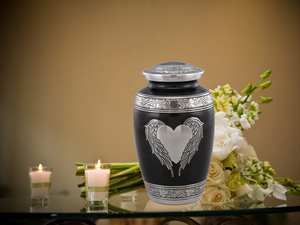 Urne funéraire d'ange amoureux noir et argent grande pour les cendres humaines Urne commémorative adulte coeur noir - Product Image 6