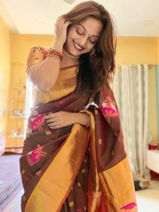 Sari indien pour femmes en soie Paithani, design ethnique époustouflant, dernier modèle traditionnel avec travail Zari, sari fantaisie - Product Image 2