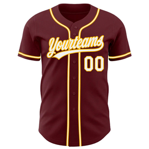 Custom Baseball Jersey <b>Maroon</b> Gold Piping Personalized Team Uniform Button Up Shirt Name Number Sportswear - Product Image 3