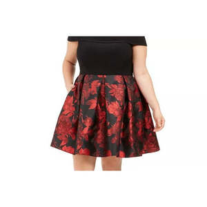 Abito da donna Morgan Company alla moda taglie forti, modello A-line in raso nero con stampa floreale, spalle scoperte, vita naturale e perline, taglia 22 - Product Image 3