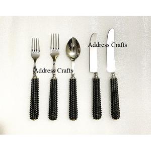 Ensemble de couverts en acier 18/8 de haute qualité avec poignée en osier miroir de table polonais 5 pièces couverts décor de mariage vaisselle argenterie - Product Image 1