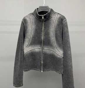 Chaqueta con cremallera completa vintage al por mayor con cremallera de lavado ácido logotipo personalizado 100% algodón sudadera básica estampada primavera invierno Sudadera con capucha básica - Product Image 4