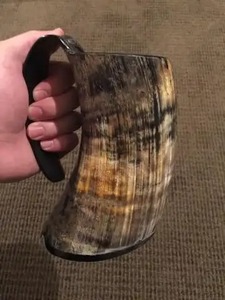 Natural Finish Horn Mug Handcrafted Drinking Tankard for Beer Wine and Decorative Bar Display - Product Image 2