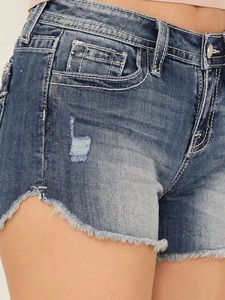 Qualité supérieure 100% coton Denim nouvelles femmes taille haute en détresse jean Shorts respirant bouton nœud décontracté femmes Shorts - Product Image 4