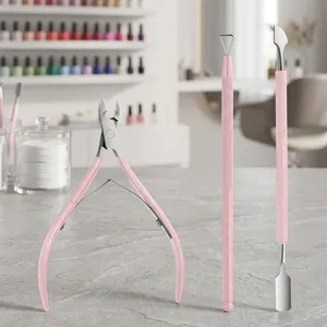 Professional Stainless Steel Baby <b>Nail</b> <b>Tool</b> Set Wide Jaw Opening Pink Handle Cuticle Nippers Pusher Scraper Durable for Finger - Product Image 1