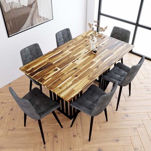 โต๊ะรับประทานอาหารทรงสี่เหลี่ยม Anzio ขนาด 140/160x80 ซม. ท็อปไม้กระถินเทศ ขาเหล็ก ประกอบสำเร็จและขยายได้ สำหรับใช้ในบ้าน/สำนักงาน-BA68049 - Product Image 2
