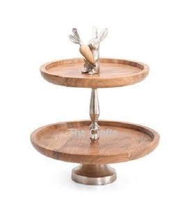Double Tier Aluminium And Wooden <b>Cake</b> <b>Stand</b> Customized Size And Shape <b>Cake</b> Dessert Serving <b>Stand</b> - Product Image 1