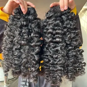Tempio indiano birmano capelli crudi non trasformati vergini ricci ondulati fasci di capelli, cuticole vietnamite allineate capelli umani grezzi