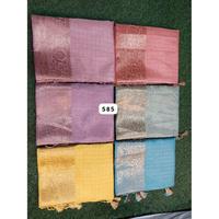 Sari en soie légère de qualité export, imprimé pailleté en relief, bordure simple, longueur ras du sol, lavable, séchage rapide, pour fêtes et occasions décontractées