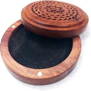 Quemador de Incienso Redondo de Madera con Tapa para Interiores, Regalos Artesanales (Madera) - Product Image 4