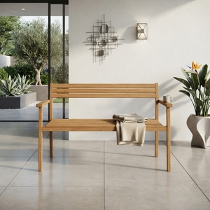 Banc de jardin en teck massif pour l'extérieur, 2 places, avec lattes, chaise de patio, finition naturelle, mobilier de terrasse, décoration artistique - Product Image 2