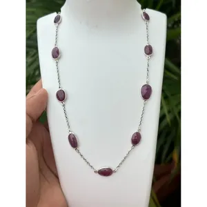 925 Silver <b>Ruby</b> Satellite Chain <b>Necklace</b> for Gift Occasions - Product Image 2
