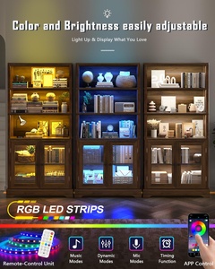 Estantería Moderna <span class=keywords><strong>de</strong></span> Nogal al por Mayor con Luces LED y Puertas <span class=keywords><strong>de</strong></span> Cristal, Mueble Alto <span class=keywords><strong>de</strong></span> Madera para Exhibición y Almacenamiento para Sala <span class=keywords><strong>de</strong></span> Estar - Product Image 6