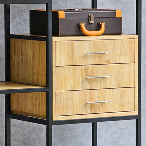 100x40x160cm Multifunctional Decorative Shelf <b>Drawers</b> Rubber Wood Iron Frame KS68185 Standing Type for Living Room Installation - Product Image 3