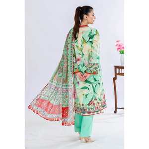 Traje de chifón verde sin costuras para mujer con estampado y bordado, top de uso diario - Product Image 6