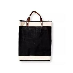 Sac en jute imprimé Sac en jute éco-luxe à la mode avec poignées en cuir Sac fourre-tout en jute Sac d'épicerie avec poignée en cuir - Product Image 3