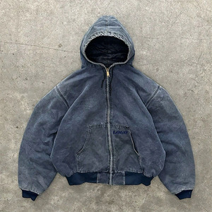 Nueva moda Demin logotipo personalizado sudaderas con capucha de gran tamaño para hombres sudaderas con capucha de algodón ropa de calle de Color sólido lavado ácido sudaderas con cremallera - Product Image 3