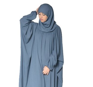 ผ้าวูลสีฟ้าพีชสำหรับ jilbab พร้อมผ้าพันคอหัวแบบรวมขนาดพิเศษเสื้อผ้ามุสลิมแบบดั้งเดิมแฟชั่นตะวันออกกลาง