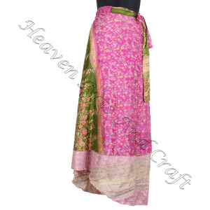 Nouveau Vintage Soie Wrap Around Jupes Réversible Vintage Multi Way Wrap Convertible Jupe Indien Designer Vieux Soie Sarong Sari - Product Image 1