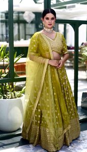 Xu hướng bên mặc lehenga choli giàu vải lụa với đá làm việc với gương ban đầu và Kim Cương Làm việc lehenga choli - Product Image 4