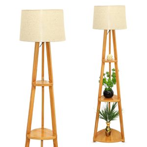 Lampe sur pied en bois de style vintage, magnifique, avec abat-jour, lampe de nuit en bois sur trépied, vente en gros - Product Image 1