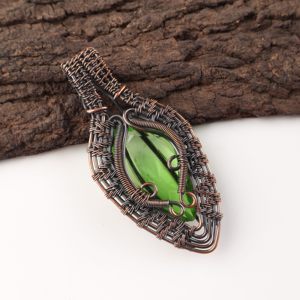 Handmade Peridot Fashion Pendant Featuring Pear Cut Green Gemstone Copper Wire <b>Wrapped</b> Silver For <b>Bridal</b> Anniversary Gift - Product Image 3