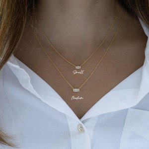 Collar con colgante de Baguette, joyería minimalista de circón, regalo delicado para ella, Collar chapado en oro de 14K de Plata de Ley 925 - Product Image 6