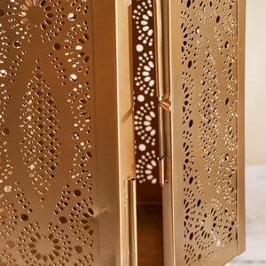 Luxury Gold Metal <b>Moroccan</b> <b>Lantern</b> with Intricate Cutwork Warm Candle Glow Elegant Ramadan Home Decor Accent - Product Image 4