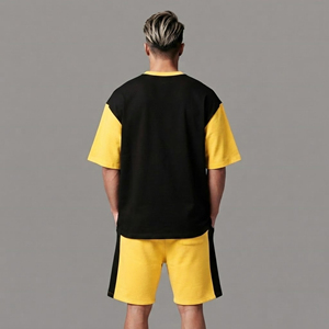 Ensemble 2 pièces pour homme, grande taille, 100% coton de haute qualité, coupe ample respirante, logo personnalisable, 2 couleurs, streetwear confortable. - Product Image 3
