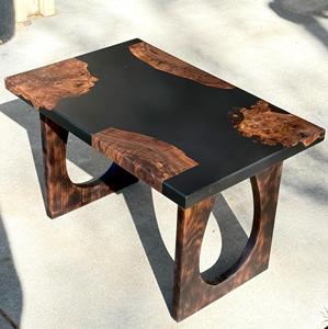 Table basse en résine noire en bois de noyer Burl, meubles en bois massif faits à la main avec grain de bois naturel, table de salon moderne de luxe - Product Image 3