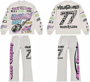 Sudadera con capucha y pantalones de chándal vintage personalizados, conjunto de dos piezas para correr, traje de sudor Dtg con serigrafía, chándal de lavado ácido desteñido por el sol para hombre - Product Image 1