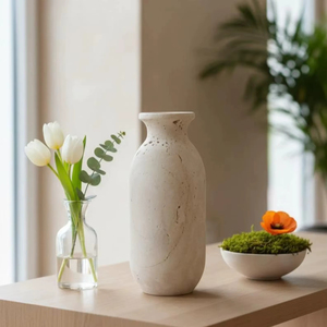 Elegant Travertine <b>Stone</b> <b>Vase</b> Smooth Curved Design Natural Texture Enhances Floral Displays Luxury Minimal Home <b>Decor</b> Accent - Product Image 1
