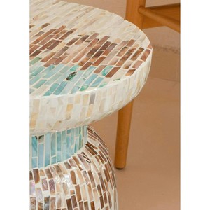 Taburete o mesa con incrustaciones de nácar de doble capa, taburete o mesa con acento de mosaico azul hecho a mano, taburete de BAR con Incrustaciones de nácar Otomano - Product Image 3