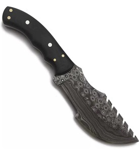 Cuchillo rastreador de acero de Damasco bellamente equipado con hoja de patrón de gota de lluvia OEM personalizable con mango de cuerno Pinos de latón - Product Image 1