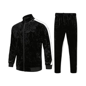 Ensemble de survêtements en velours pour hommes survêtements vintage décontractés veste de survêtement à fermeture éclair complète pantalon de survêtement costume assorti vêtements de course - Product Image 2