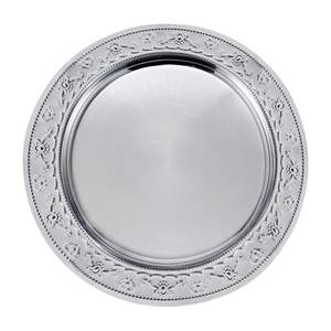 Assiette de service en acier inoxydable à motif floral vintage, argent antique, pour événements de luxe, hôtel, mariage, fête - Product Image 2