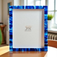 Cadre photo bleu foncé en os incrusté, fait main, décoratif, pour table, mur, maison, bureau