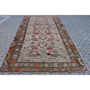 Authentique tapis turc vintage écologique marron rouge classique grande surface 6.3x11ft Patchwork Design laine Latex salle à manger - Product Image 1