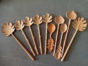 ช้อนไม้กันลื่นด้ามยาวช้อนปิกนิกไม้ธรรมชาติเสิร์ฟสลัดมังสวิรัติ - Product Image 3