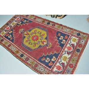 Turkish Accent Rug, 3.2x5.8 ft Vintage Rug, <b>Red</b> Floral <b>Wool</b> Rug - Product Image 4