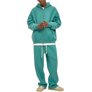 High Quality Unisex <b>Oversized</b> Fleece Solid Breathable Tracksuit Casual Zip up Hoodie <b>Jogger</b> Pants Set Wholesale Winter 2026 - Product Image 5