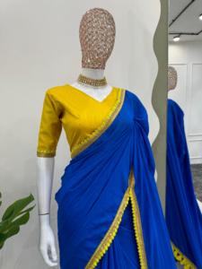 Beau saree de créateur avec dentelle fantaisie et Latakan lourd sur pallu et chemisier - Product Image 6